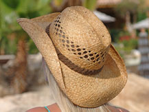 michelle models a cowboy hat from cabo hats on location in cabo san lucas