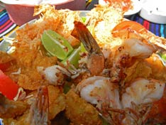 Bucket of shrimp at No Worry's Bar and Grill - downtown, cabo san lucas