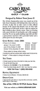 Cabo Real Golf Club rack card - back