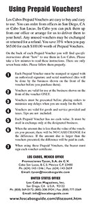 Prepaid Vouchers - Los Cabos Magazine - Rack Card - back