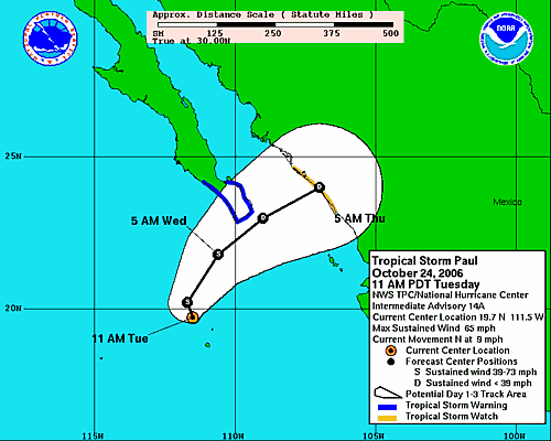 hurricane paul 2006 - location tracking chart