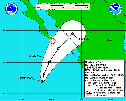 hurricane paul 2006 - location tracking chart