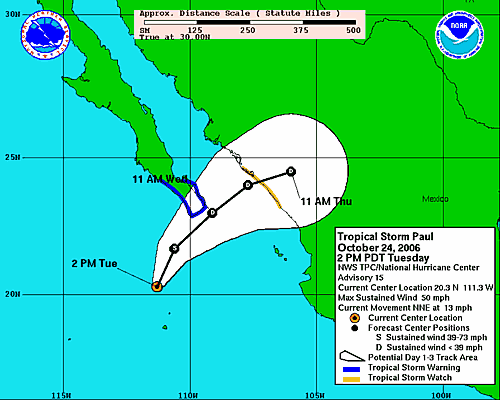 tropical storm paul 2006 - location tracking forecast chart