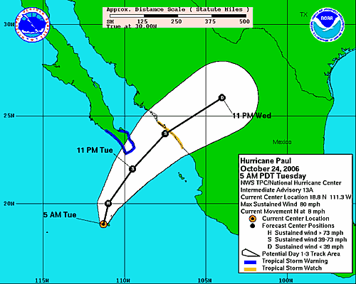 hurricane paul 2006 - location tracking chart