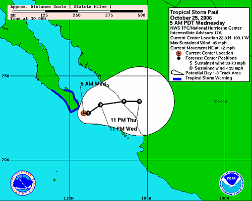 tropical storm paul 2006 - location tracking forecast chart