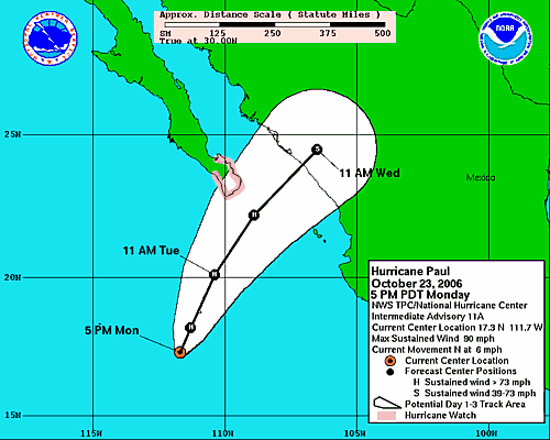 hurricane paul 2006 - location tracking chart