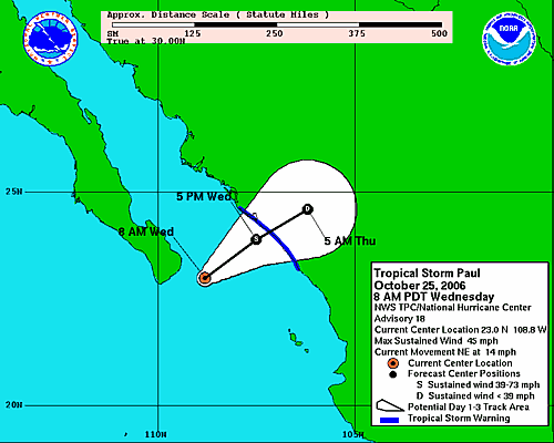 tropical storm paul 2006 - location tracking forecast chart