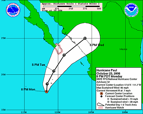 hurricane paul 2006 - location tracking chart