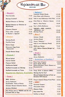 Menu - Vagabundos del Mar Restaurant - Cabo San Lucas, Los Cabos